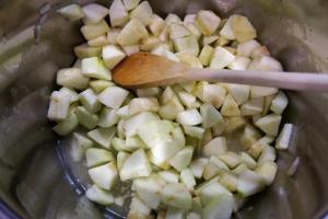 1) Äpfel schälen und mit Zucker, Butter, Zitronensaft dünsten