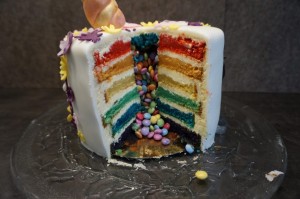27) Die Einhorn-Rainbow-Surprise-Cake Torte von Innen.